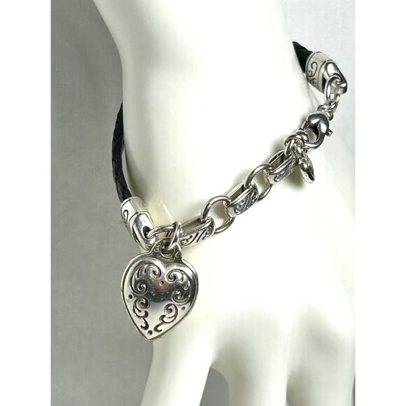 Brighton Kings Road Braided Leather Heart Charm Bracelet - Picture 6 of 10